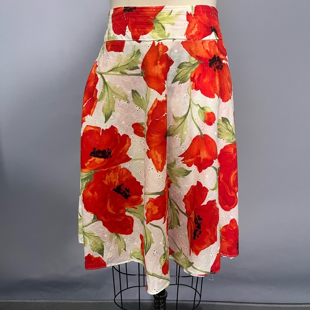 Vintage poppy print eyelet a-line skirt